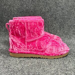 UGG Classic Mini II Velvet Boots Girls Size 6 Hot Pink Short Snow Winter Pull On